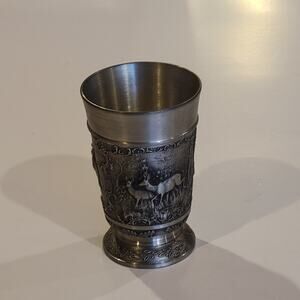 Vintage Zinn Sks German 95% Pewter Cup 4.25" tall Hunting/Wildlife Scenes